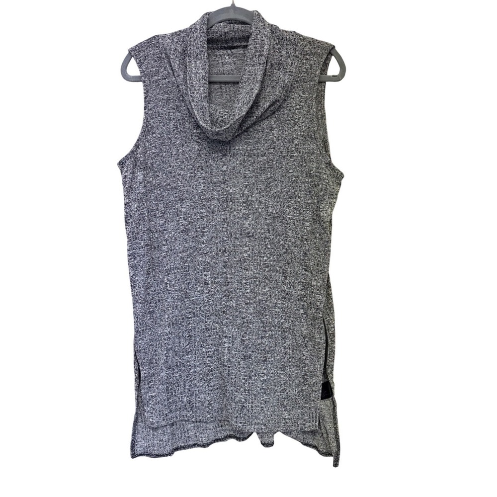 Women's Gray Cowl Neck Sleeveless Tunic Sweater with Side Zippers Top Size M